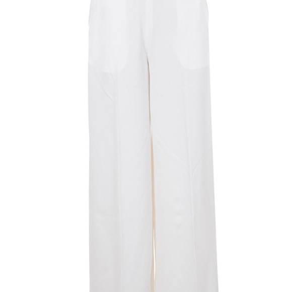 CREAM WIDE LEG VEGAN LEATHER WAISTBAND TROUSERS - Picture 3 of 7